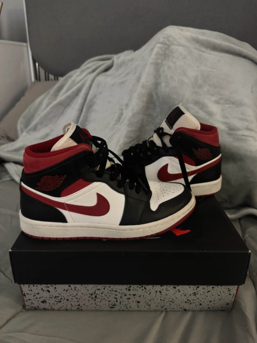 Nike Air Jordan 1 Mid - White/Black/Red Men's Sneakers
